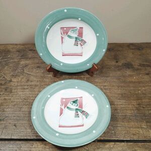 Two Vintage Woof & Poof Bowls Salad Dessert Snowman Christmas Americaware 9"